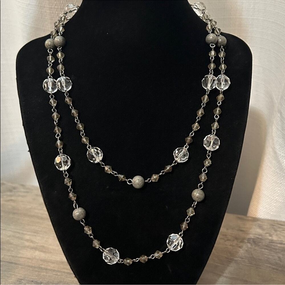 L01 WHBM 2 strand Necklace Black Silver tone 20”